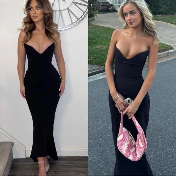 House of CB Sabine Black Crepe strapless corset dress - Picture 10 of 16